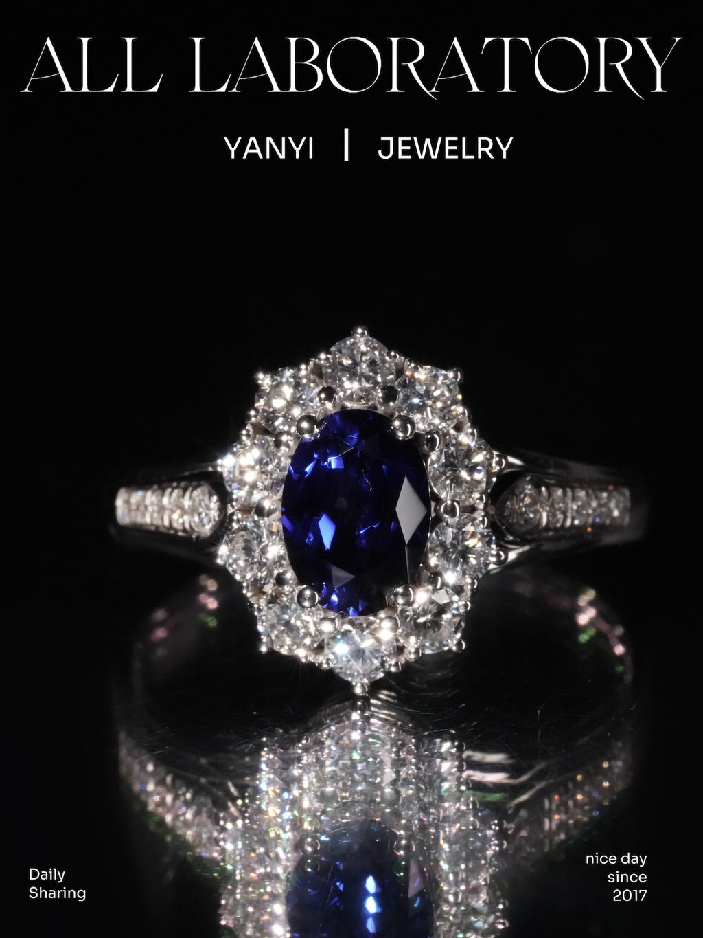 Lab Sapphire & Moissanite Ring in 9K Gold