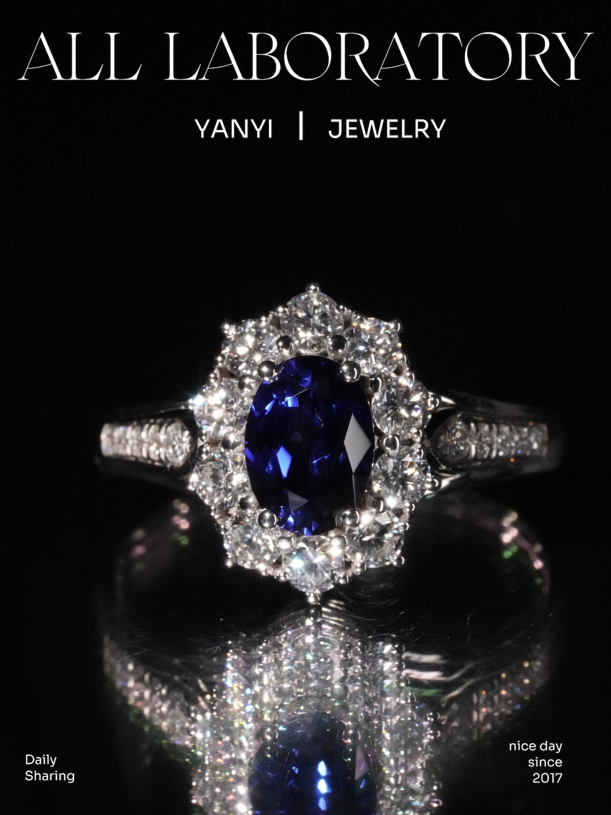 Lab Sapphire & Moissanite Ring in 9K Gold