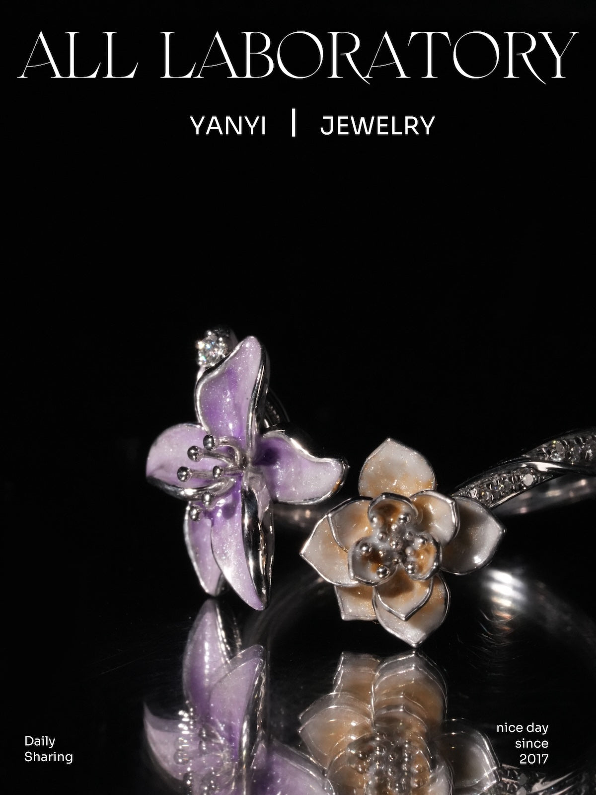 Iris Jasmine Enamel Ring Set, 3K Gold – His & Hers