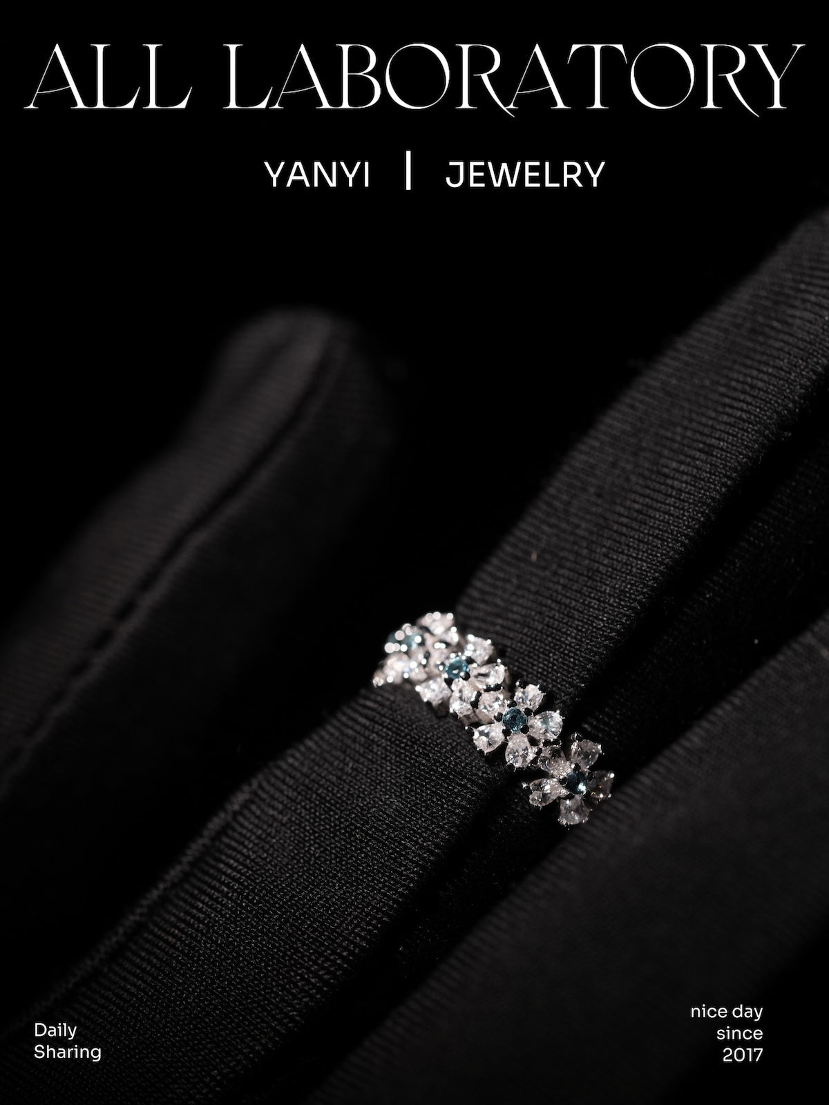 3K White Gold Crushed Ice Floral Ring — Moissanite & Crystal