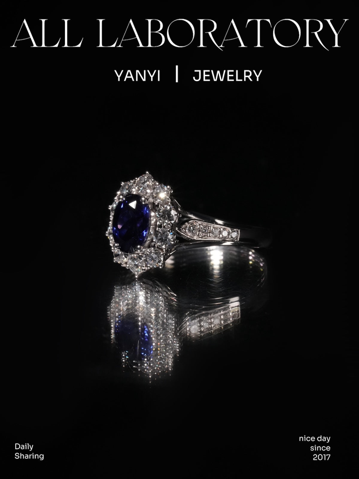 Lab Sapphire & Moissanite Ring in 9K Gold