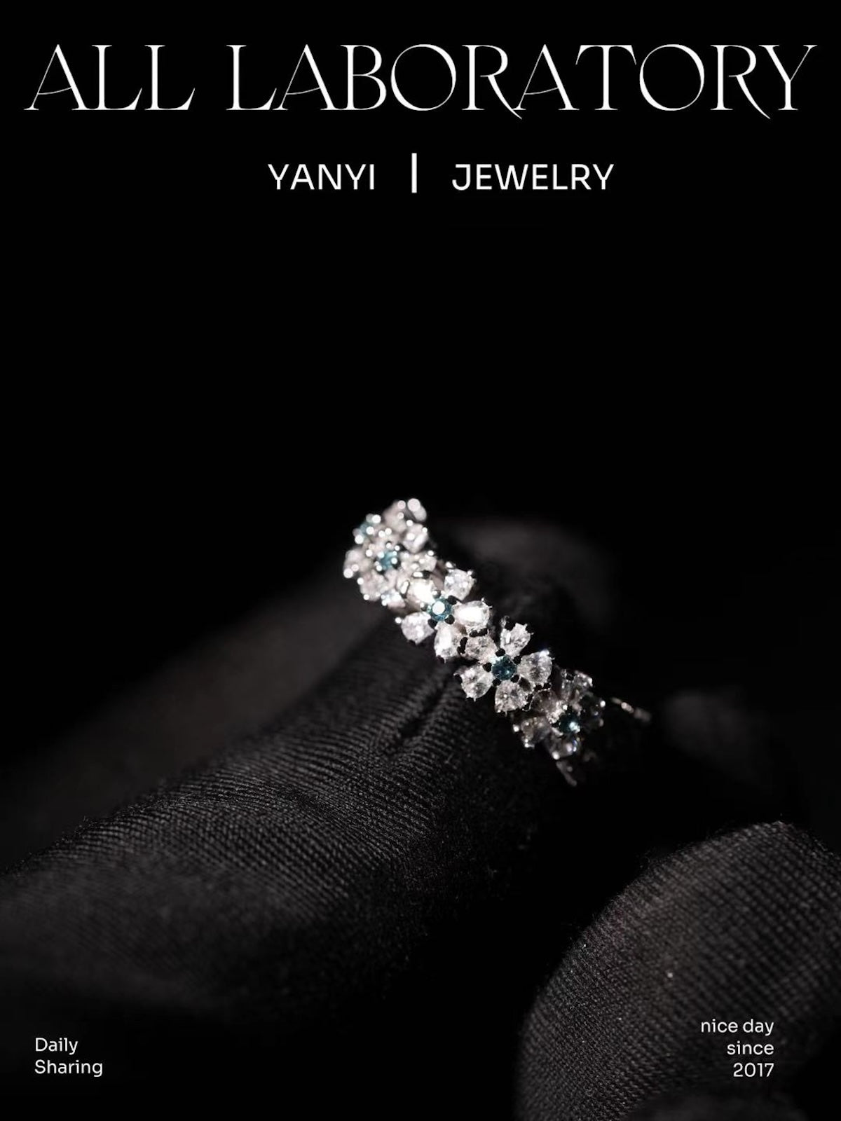 3K White Gold Crushed Ice Floral Ring — Moissanite & Crystal