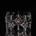 3K Solid Gold Natural Pink Sapphire Ring, Rhodium Black Plated Star Design Gemstone Jewelry