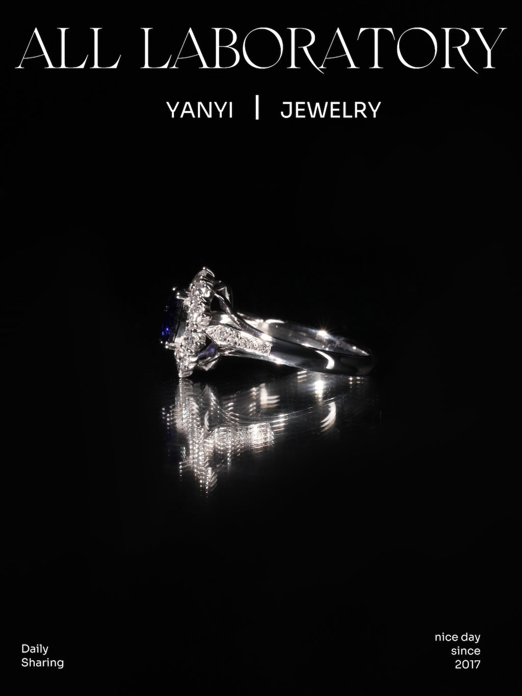 Lab Sapphire & Moissanite Ring in 9K Gold