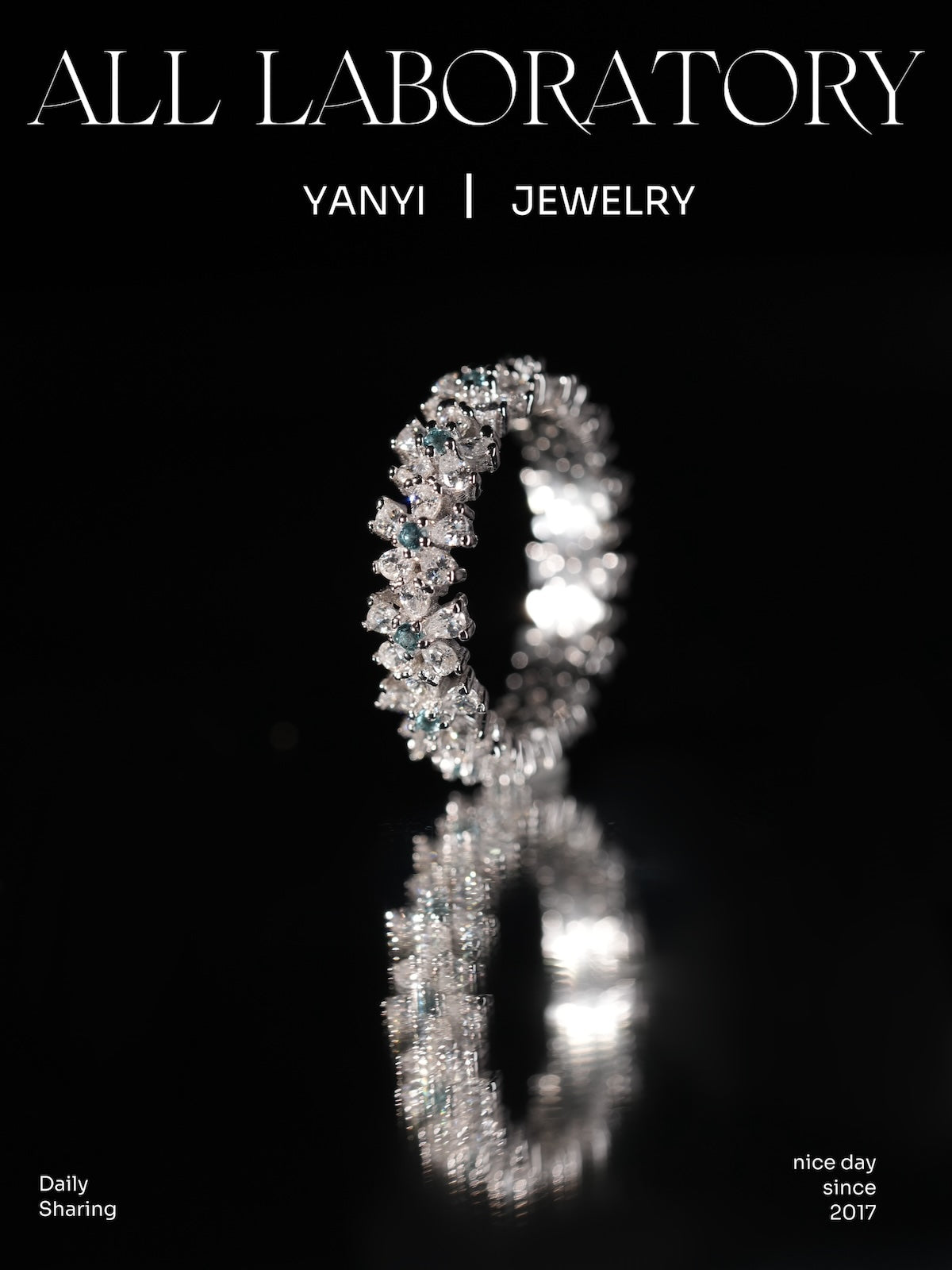 3K White Gold Crushed Ice Floral Ring — Moissanite & Crystal