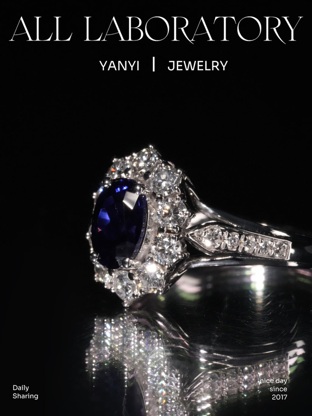Lab Sapphire & Moissanite Ring in 9K Gold