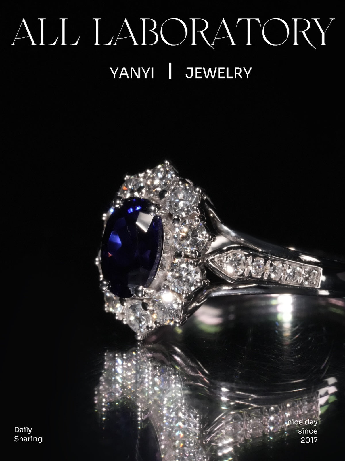 Lab Sapphire & Moissanite Ring in 9K Gold