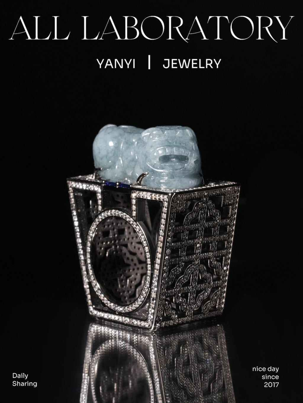 Icy Blue Jade Pixiu Ring with Moissanite Chinese Window Lattice Setting