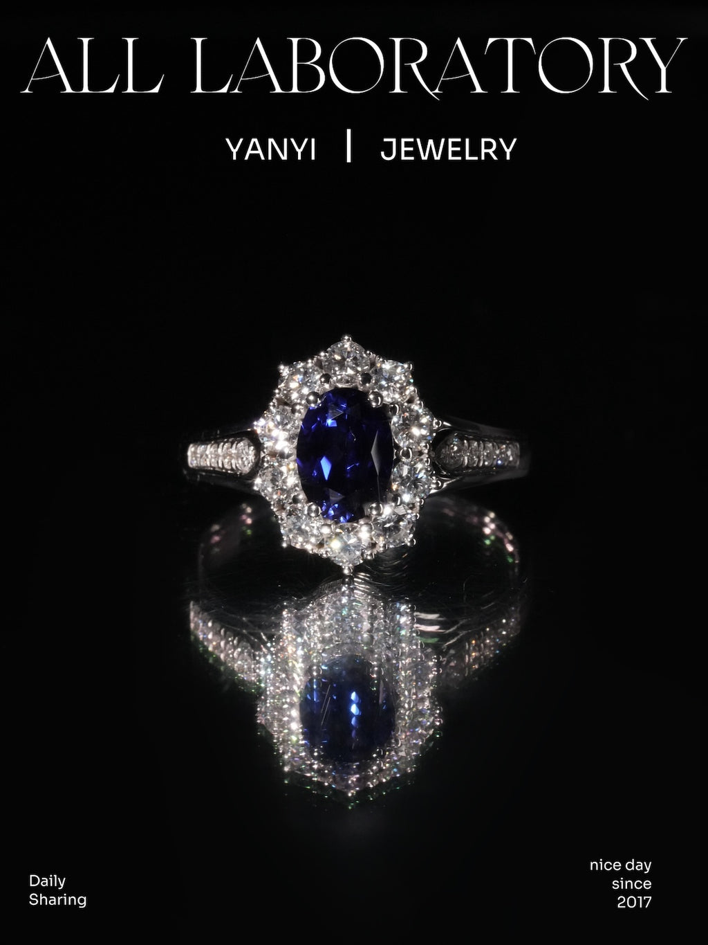 Lab Sapphire & Moissanite Ring in 9K Gold
