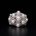 3K Gold Crisscross Openwork Natural Freshwater Pearl Statement Ring, Elegant Hollow Designer Ring for Women