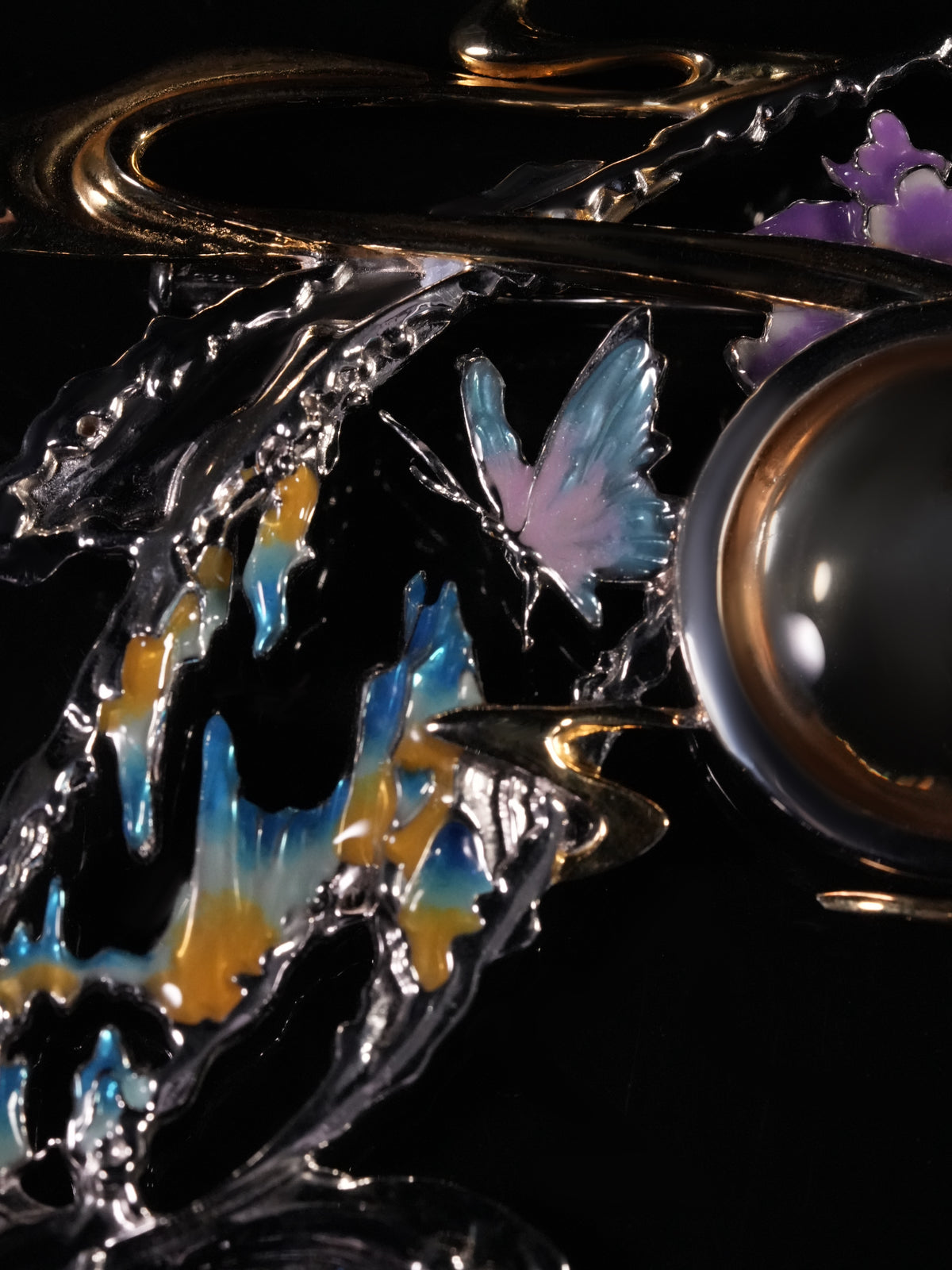 3K Smoky‑Quartz Enamel Roc Brooch