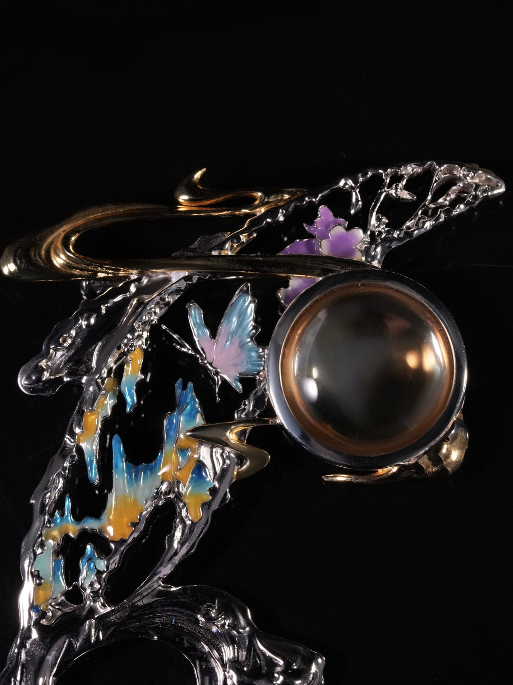 3K Smoky‑Quartz Enamel Roc Brooch